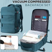 Resim 40x30x20cm Seyahat Bavulu, Valiz - Seyahate Temel! %50 Yer Tasarruflu Manuel Vakum Sıkma Pompalı & Genişletilebilir Tasarımlı Unisex Çift Omuzlu Sırt Çantası - Büyük Kapasite + Katlanabilir Saplı, İş, Okul ve Geziler İçin Mükemmel 