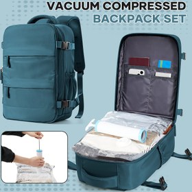 Resim 40x30x20cm Seyahat Bavulu, Valiz - Seyahate Temel! %50 Yer Tasarruflu Manuel Vakum Sıkma Pompalı & Genişletilebilir Tasarımlı Unisex Çift Omuzlu Sırt Çantası - Büyük Kapasite + Katlanabilir Saplı, İş, Okul ve Geziler İçin Mükemmel 