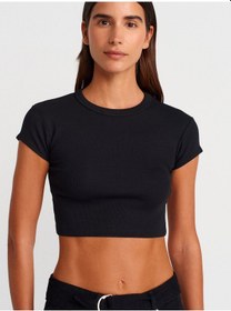Resim Dilvin 31810 Bisiklet Yaka Crop T-shirt-siyah Siyah 