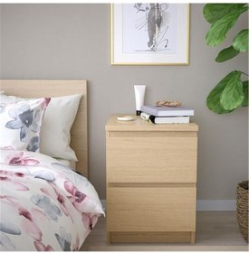 Resim Komodin, Ağartılmış Meşe Kaplama 40x55 Cm Malm Komodin 40x55 Cm 2 Çekmeceli Şifonyer 