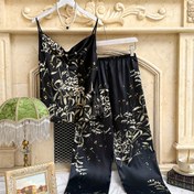 Resim Küçük Kiraz Baskılı Vintage Yaka Üst ve Pantolon Pijama Takımı 