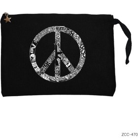 Resim Music Love Peace Siyah Clutch Astarlı Cüzdan / El Çantası - Siyah 