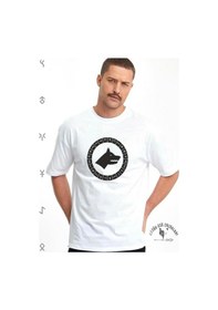 Resim Göktürk Kurdu -%95 Pamuklu Penye Kumaş - Yıkamaya Dayanıklı 1. Kalite Fleks Baskı BEYAZ 