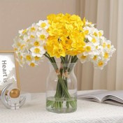 Resim 24 Sahte Daffodil Çiçeği, Her Paket 6 Çiçek, Elde Bağlanmış, Ev Dekoru İçin Mükemmel, Yeniden Birleşme, Sevgililer Günü, Anneler Günü ve Ramazan İçin Uygun - Bir Kapaksız Masaüstü Çiçek Dizisi. 