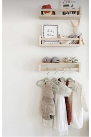 Resim Üsküp Yapı Montesorri Ahşap Bebek Odası Duvar Rafı 3 Adet Kitaplık Raf 