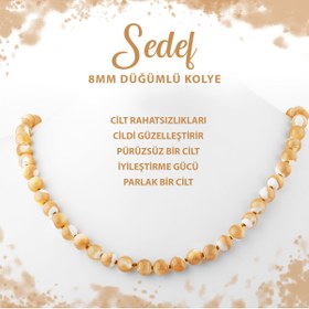 Resim Deniz Doğal Taş Sertifikalı Sedef 8 Mm Düğümlü Doğal Taş Kolye 
