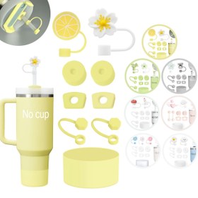Resim Pomelo Citron Bardak Sis Rengi Şeffaf Pembe Parlak Buzlu Buz Bardak Aksesuar Seti 6 Adet Silikon Dökülmez Tıpa, 9-10 mm Pipetler için 2 Adet Pipet Kapağı, Buz Bardak Buz için 1 Adet Silikon Bot 40oz ve 30oz Tumbler Dahil 