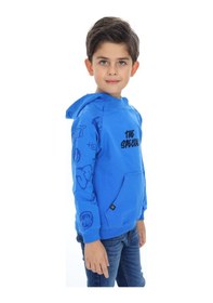 Resim Toontoy Kids Toontoy Erkek Çocuk Relax Fit Kapüşonlu Cepli Reglan Kol Baskılı Sweatshirt - 2 İplik Saks 