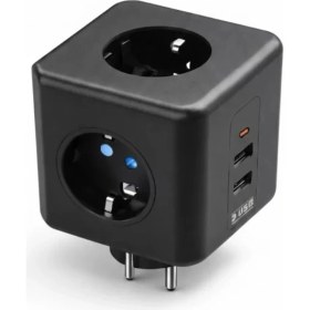 Resim Akım ve Voltaj Korumalı Küp Priz 3 USB Destekli Midastech 