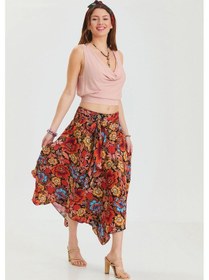 Resim Beli Bağlamalı Salaş Midi Kloş Etek Siyah 