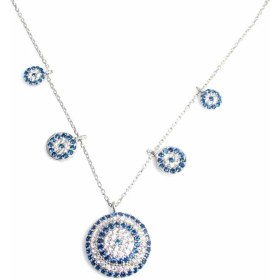 Resim 925 Ayar Gümüş Nazar Boncuğu Şans Kolyesi, Beyaz - Beyaz, Mavi Taş 