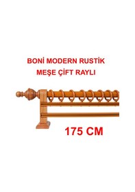Resim Boni Modern Rustik Ahşap Rustik Perde Askısı Çift Raylı-meşe 175 Cm Meşe 