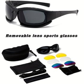 Resim 4 Paketli Ayrılabilir Lens Spor Gözlüğü Seti, Erkekler ve Kadınlar için Çok Amaçlı Taktik Gözlük, Bisiklet, Koşu ve Yürüyüş için İdeal, PC Çerçeve ve Lensler ile, Güneş Gözlüğü Erkek, Güvenlik Gözlüğü Erkek İş için 