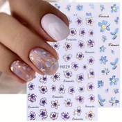 Resim 2 Adet Mor Mavi Suluboya Çiçek Desenli Tırnak Sticker - 3D Altın Detaylı Glitter Tırnak Dekoru, Yaz Temalı Manikür Aksesuarı, Şık Tırnak Sanatı Süslemesi, Güzellik Tutkunları İçin DIY Tırnak Bezeği 