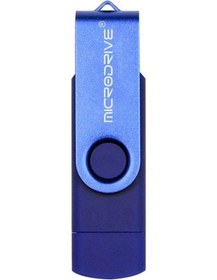 Resim Microdrive 64gb Usb 2.0 Telefon Ve Bilgisayar Çift Kullanımlı Döner Otg Metal U Disk Mavi 