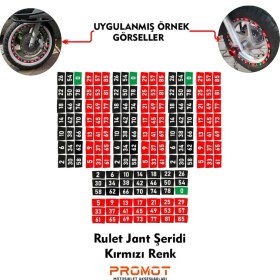 Resim Rebon Moto Design Rulet Tasarımlı Jant Şeridi Set Kırmızı Renk 