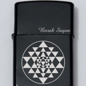 Resim Ada Lazer Kişiye Özel Sri Yantra Sembollü Metal Benzinli Çakmak 