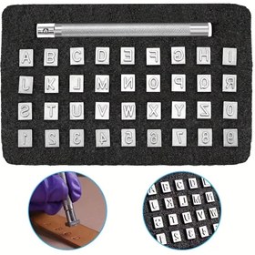 Resim Deri Damgalama Kiti Damga Delme Seti Alfabe Harf Sayısı Damgalayıcı Araçlar DIY Deri El Sanatları Oyma Saddle Yapım Araçları, Kenar Delme Oyma için Damga Araçları 