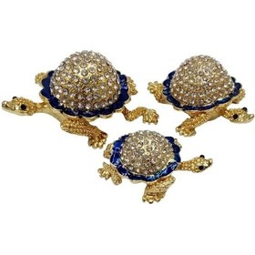 Resim Swarovski Taşlı Mavi Kaplumbağa Mücevher Kutusu Üçlü Set 