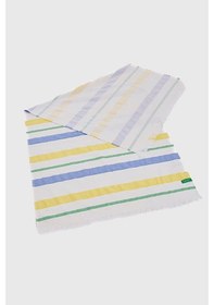 Resim Benetton Home Banyo Peştemal Havlu Çizgili Yeşil Sarı Mavi %100 Pamuk 80x165 Cm Çok Renkli 