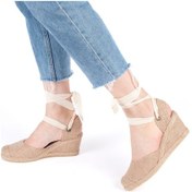 Resim Gerçek Elişi Arkası Açık Geniş Ipli Burnu Hasırlı Dolgu Topuk Keten Kadın Espadril Handmade Hasır 