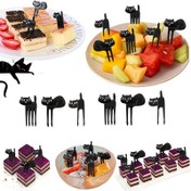 Resim Sevimli Siyah Kedi Meyve Çatalı - Yeniden Kullanılabilir Meyve ve Atıştırmalık Çatalı, Siyah Kedi Tarzı Salata Çatalı, Mini Tatlı Çatalı, Öğle Kutuları İçin Uygun, Partiler ve Toplanmalar İçin Mükemmel, Aile Kullanımı, Eğlenceli Seçim 