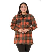 Resim Büyük Beden Deri Garnili Çıtçıtlı Ekose Haki Ceket Gömlek 