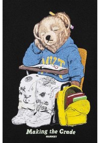 Resim 100% Pamuk Siyah Making The Grade Bear Erkek Kapüşonlu Süveter 
