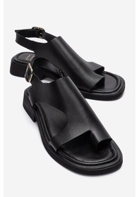Resim Luvishoes Burley Siyah Cilt Hakiki Deri Parmak Arası Kadın Sandalet 