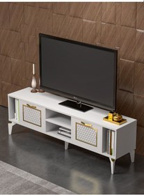 Resim Tv Sehpası Ünitesi Tekli Orta Sehpa 3'lü Zigon Sehpa Set Üç Ürün Beyaz Çok Renkli 