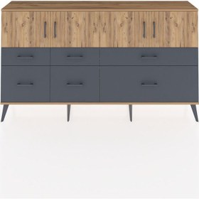 Resim Arges Konsol 4 Raflı 6 Çekmeceli 4 Kapaklı 176x30x99 Çam-çam/antrasit Atlas Çam/antrasıt - Atlas Çam 