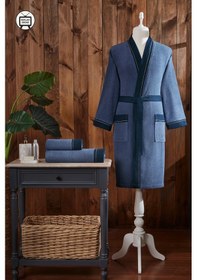 Resim Özdilek Oregon Maskülen Nakışlı Denim Kimono Bornoz L - Lacivert Lacivert 