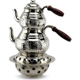 Resim Nikelli Baskı Bakır Çaydanlık 2,8 Lt Ve Sac Isıtıcı Bakır 