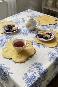 Resim Çiçek Desenli Nakışlı Sarı 4'lü Sunumluk Peçete, Kokteyl Peçetesi, Kahve Yanı Sunumluk, Bardak Altlığı 