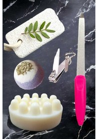 Resim 5'li Ayak Peeling Bakım Rahatlatıcı Doğa Keçi Sütlü Sabun Nem Topu Yatıştırıcı Pedikür Seti 
