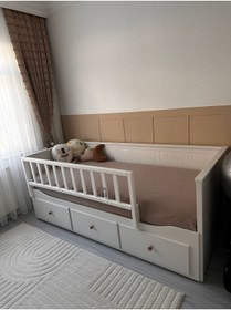 Resim Se7enSky 150x50 Yatak Kenarına Geçmeli, Divan Hemnes Uyumlu Beyaz Yatak Bariyeri, Trabzanz, Korkuluk 