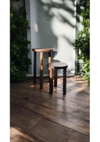 Resim Ahşap 2 Li Set Mantar Yan Sehpa Fiskos Modern Ceviz Renk Kahverengi 