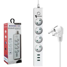 Resim Winnboss Akım Korumalı Priz Dörtlü Anahtarlı 2 mt 3 x Usb Wınnboss WN-3405 