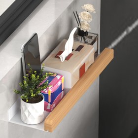 Resim 1 Adet Yerden Tasarruflu Duvara Monte Banyo Rafı - Delme Gerektirmez, Doğal Ahşap Bitiş, Makyaj & Duş Malzemeleri Düzenlemesi İçin İdeal, Ev & Mutfak İçin Uygun 