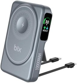Resim Bix TPB16 10000 mAh OLED Ekranlı Manyetik Kablosuz Powerbank 20W PD Hızlı Şarj ve 15W MagSafe Gri 
