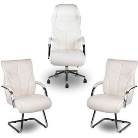 Resim Aron Vip Krem Deri Makam Koltuk Takımı Bej 