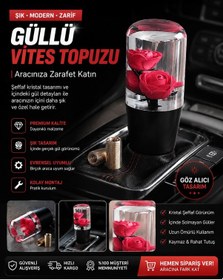 Resim Güllü Otomobil Vites Topuzu Universal Gül Kırmızı 