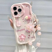 Resim Şirin 3D Telefon Kılıfı | Pembe Tavşan Çiçek + Zincir, Sevimli Kız Kalp Askısı Seti iPhone 16 15 14 13 12 11 Pro Max 14 15 16 Plus XS XR X 8 7 Uyumlu 