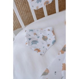 Resim Lilabio %100 Organik Pamuk Çift Katlı Fil Desenli Müslin Örtü Seti (100X100 Muslin-Üçgen Önlük-Omuz Bezi) 