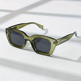 Resim 1 adet retro yeşil yarı şeffaf kare gözlük - siyah lensli moda aksesuarı, şık PC çerçeve, günlük kullanım için uygun, yarı şeffaf tasarım | dayanıklı lens 