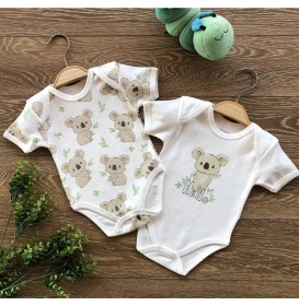 Resim Patsan Penye 2'li Kısa Kollu Body Koala Desen Kız Çocuk ve Erkek Çocuk İçin Ekru Renk 