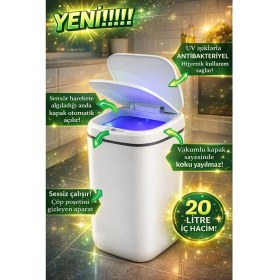 Resim Eco Lounge 20L Akıllı Sensörlü Çöp Kovası Uv Işık Koku Geçirmez Mutfak Banyo Wc Ofis 