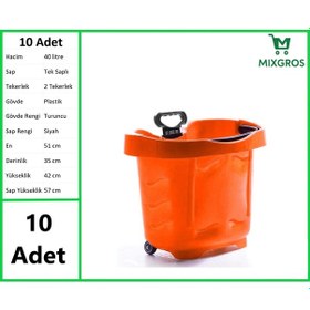 Resim Tekerlekli Plastik Market Alışveriş El Sepeti 40 Litre Turuncu 10 Adet 