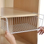 Resim Geniş Modern Depolama Organizatörü - Montaj Gerektirmeyen Dayanıklı Metal Tel Ağ Askılı Sepetler, Mutfak, Yurt, Ofis ve Çalışma Masası için Çok Amaçlı Katmanlı Raflar - Yer Tasarrufu Sağlayan Dikey Depolama Çözümü, Sağlam Çerçeve Yapısı, Raf Sepetleri 