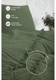 Resim %100 Pamuk Çift Kişilik Müslin Yatak Örtüsü 4 Katlı Yumuşak Battaniye Müslin Pike Takımı 3 Parça Yeşil Yeşil 